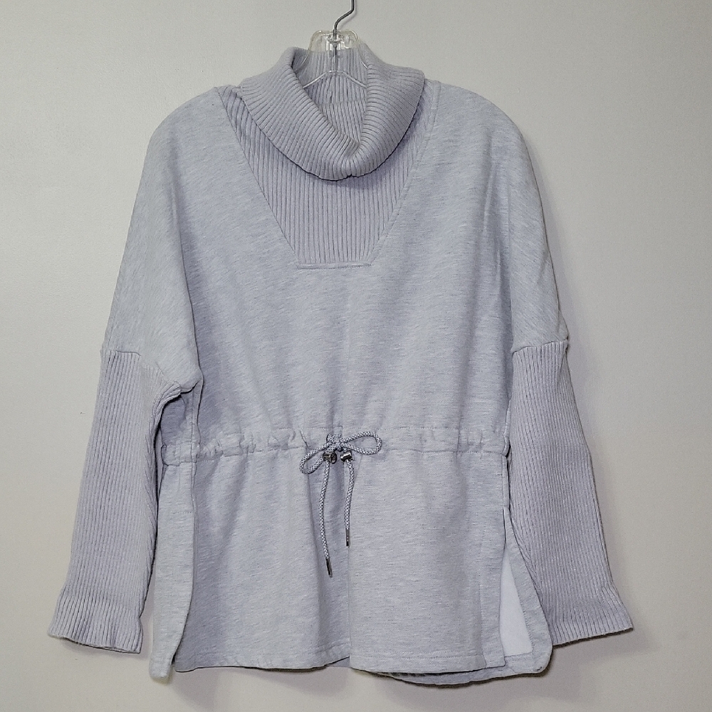 Cowl‎ Neck Cinch/Drawstring Waist Sweatshirt Ribbed Sleeves Side Slits Gray M